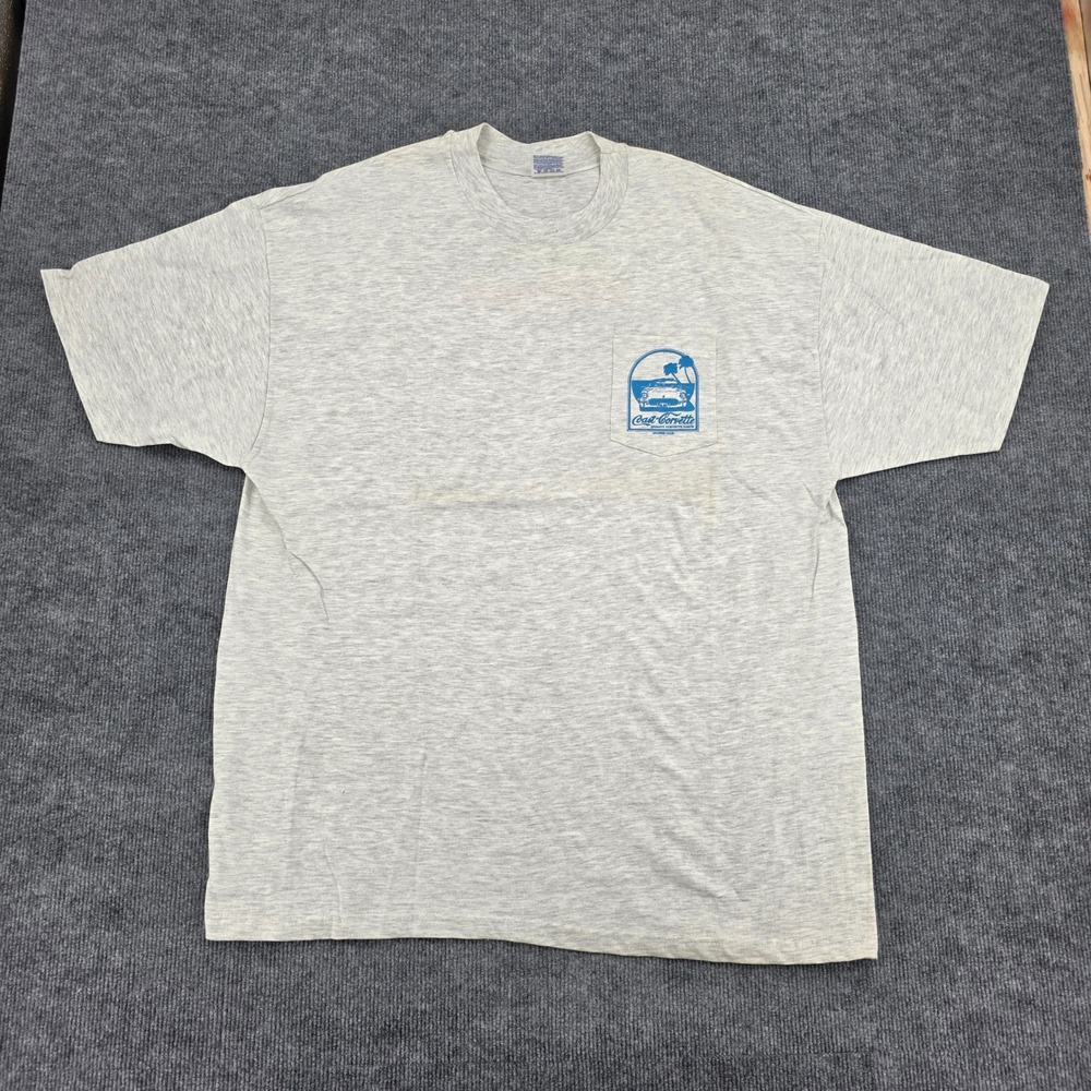 Vintage Hanes Beefy-T Coast Corvette Anaheim CA Graphic Pocket T-Shirt Gray XXL